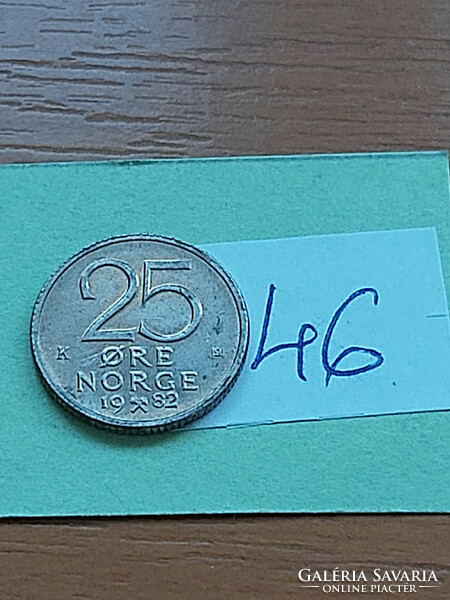 NORVÉGIA 25 ŐRE 1982 Réz-nikkel,   46