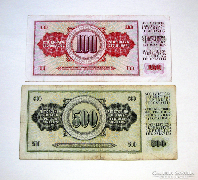 JUGOSZLÁVIA -100 & 500 Dinár – 1986 & 1981 - 2 db-os - bankjegy Lot