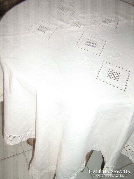 Beautiful hand-crocheted azure woven tablecloth