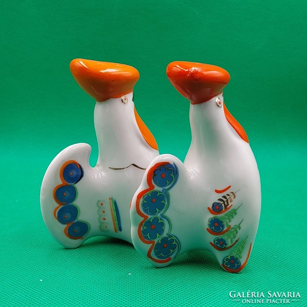 Retro Polonne porcelain rooster and hen salt and pepper sprinkler figurines