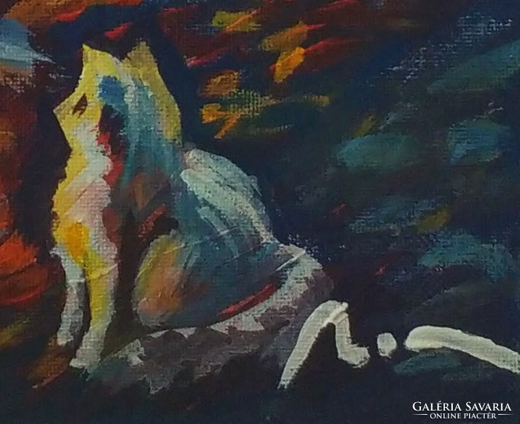 Cats around the fire c. Acrylic painting for sale