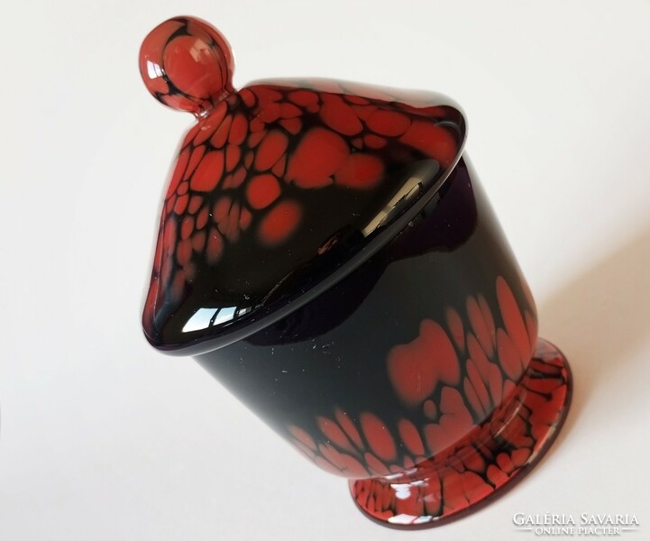 Loetz art-deco black/red 'tango' glass box with lid 1930s