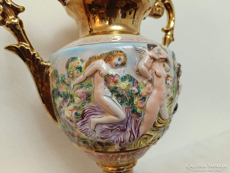Antik capodimonte Capo di monte dúsan aranyozott sokalakos porcelán fedeles váza 914 8490