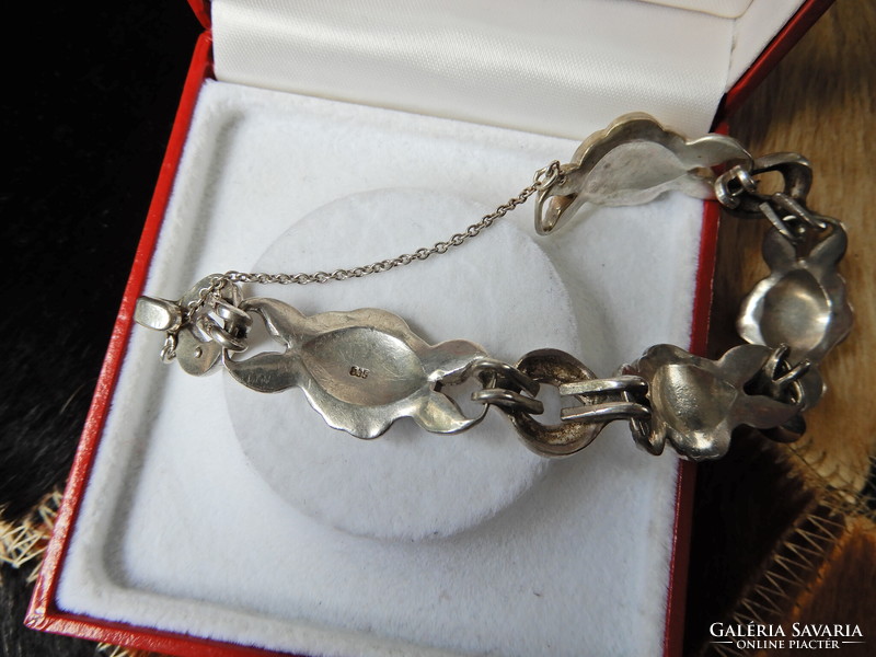 Old solid rose silver bracelet with safety chain