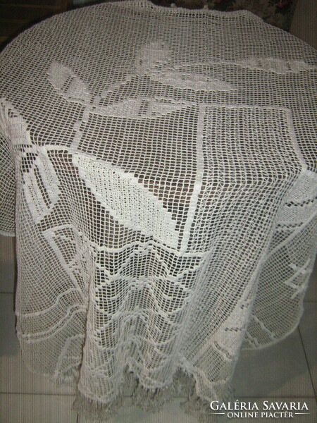 Beautiful antique white crochet lace curtain