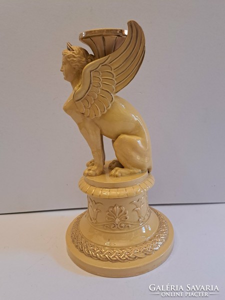 Antique large empire style porcelain winged sphinx candle holder