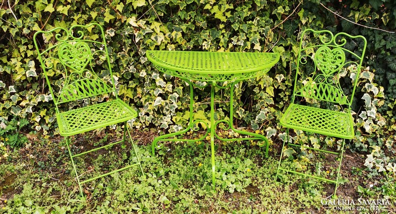 Wrought iron garden set - (1 semicircular table + 2 chairs)