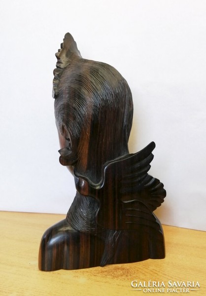 Exotic princess, hard dark stained teak wood bust