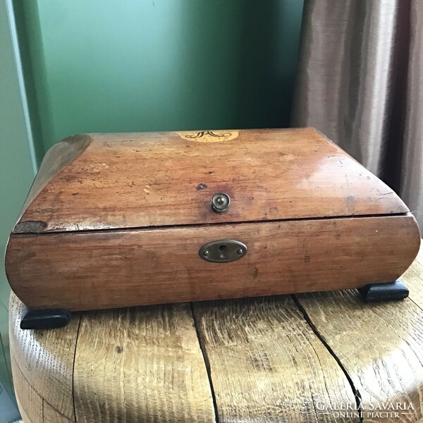 Antique wooden box with monogram inlay