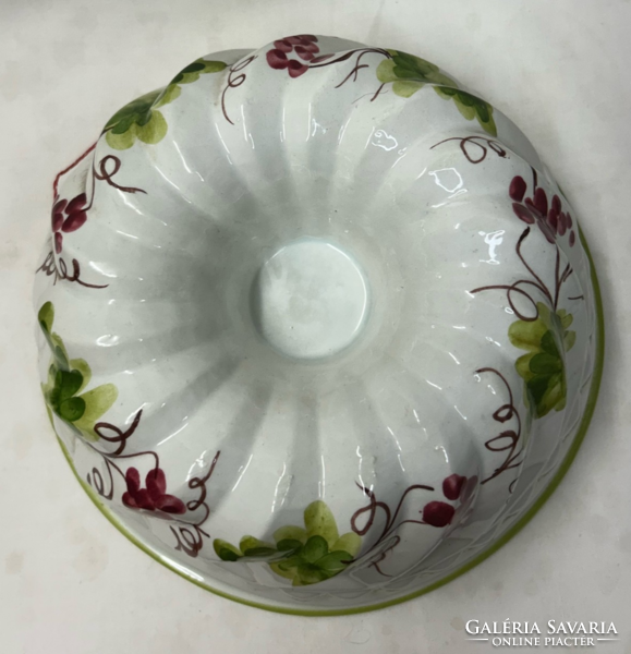 Old glazed painted ceramic kuglóf baking dish