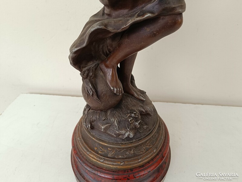Antique patina painted spaiater girl statue allegory on wooden base 606 8581