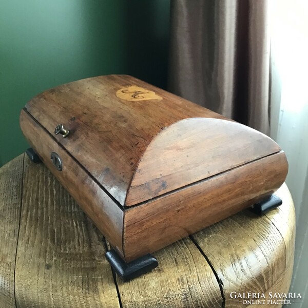 Antique wooden box with monogram inlay