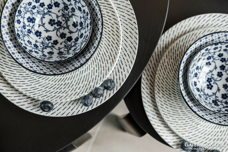 Black & blue 8-piece modern design porcelain tableware for 2 people