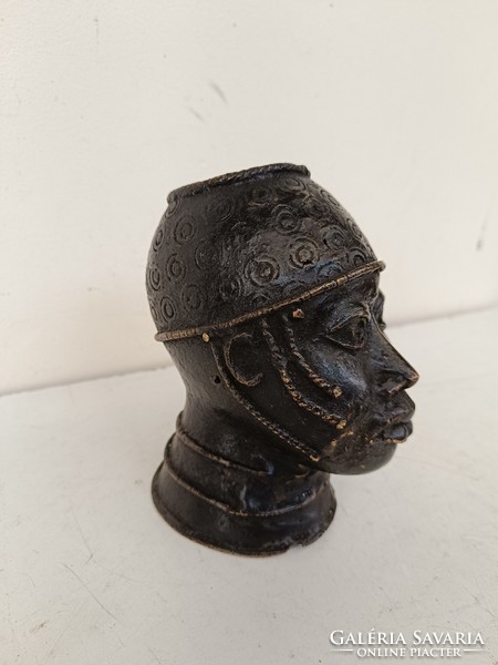 Antique African patinated bronze small head statue Africa Benin 926 8591