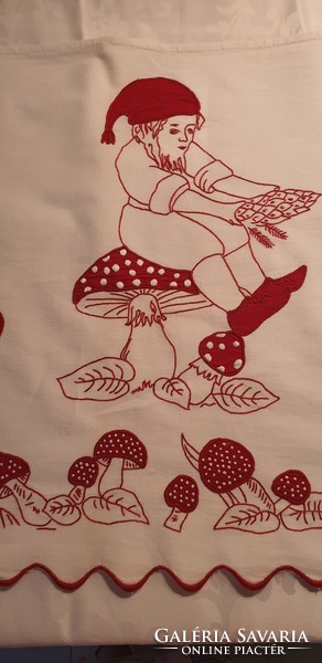 (1) Very old embroidered mushroom tablecloth 116 cm x 53 cm