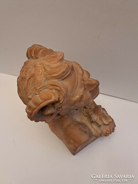 Antique terracotta ceramic faun satyr devil bust statue