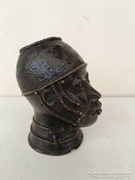 Antique African patinated bronze small head statue Africa Benin 926 8591