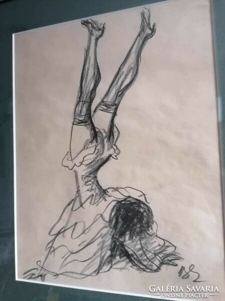 Dancer. Graphic charcoal drawing. Miklós Barna painter, graphic artist (1900-1993)