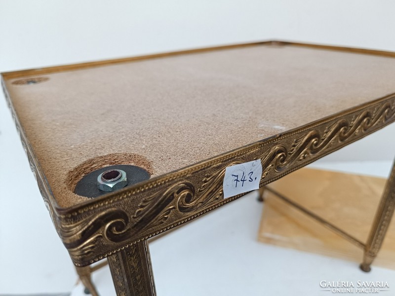 Antik patinás réz lábú onix lapos kis asztal 743 8534