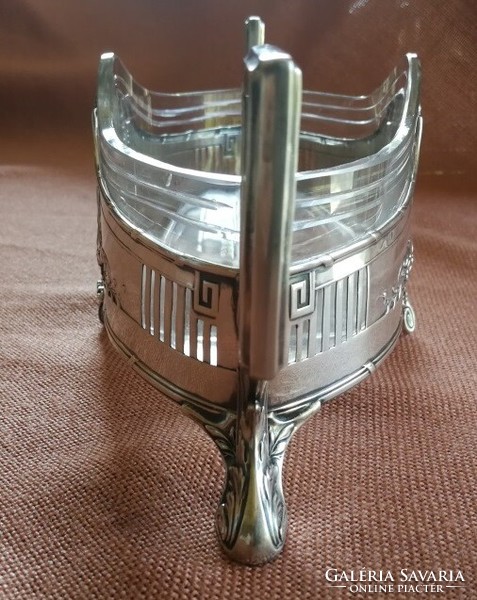 Art deco silver jardiniere with polished glass insert