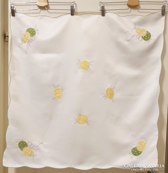 Easter white tablecloth with embroidered egg pattern 85 cm x 85 cm
