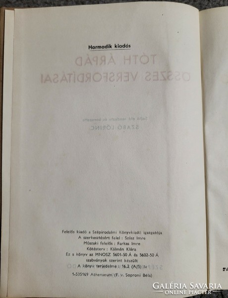 Tóth Árpád összes versfordításai (1953)