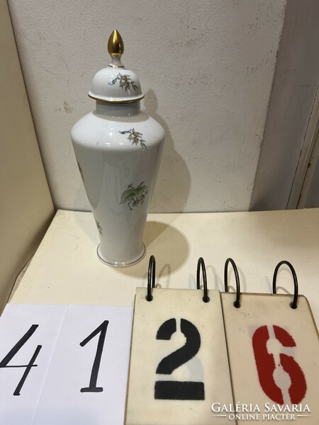 Herendi hecsedli mintás porcelán váza, fedeles, 32 x 12 cm-es. 4126