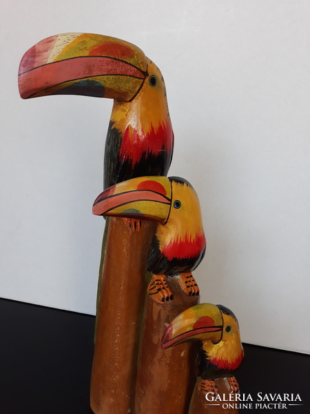 3 db faragott, festett fa madár Tukán szobor, remek dekoráció