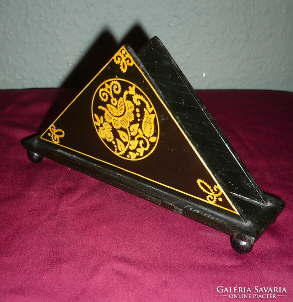 Old painted wooden napkin holder with folk motifs, marked