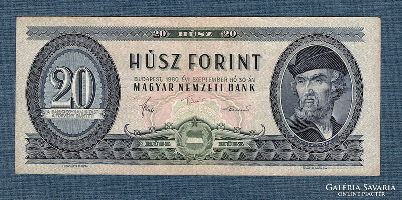 20 Forint 1980 EF Ropogós a Hetedik (utolsó) Kádár címeres huszas