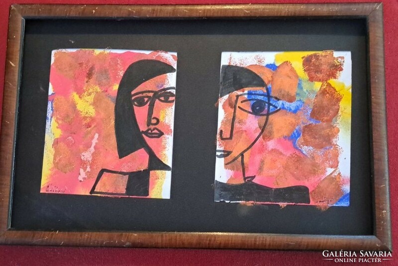 Gadányi: the double face. Tempera paper 35x22 cm. With glazed frame.