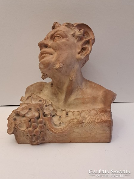 Antique terracotta ceramic faun satyr devil bust statue