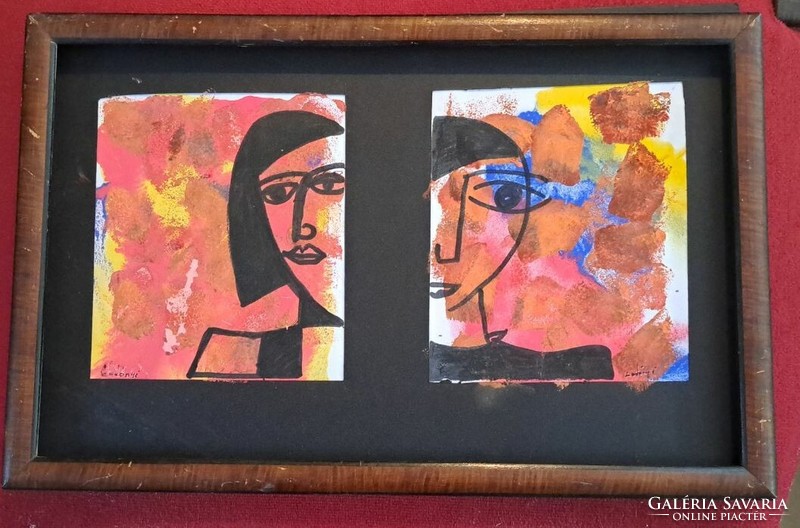 Gadányi: the double face. Tempera paper 35x22 cm. With glazed frame.