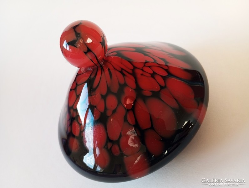 Loetz art-deco fekete/vörös 'Tango' fedeles üveg doboz 1930s