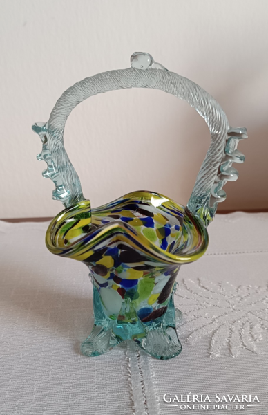 Kosárka, üveg, 16 X 12 cm Muránói üveghez hasonló.