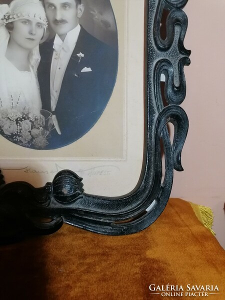 Large Art Nouveau cast iron photo or mirror frame.