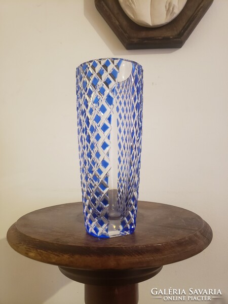 Blue cut crystal vase