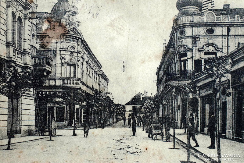 Pápa - kossuth lajos street / shops - antique photo postcard 1918