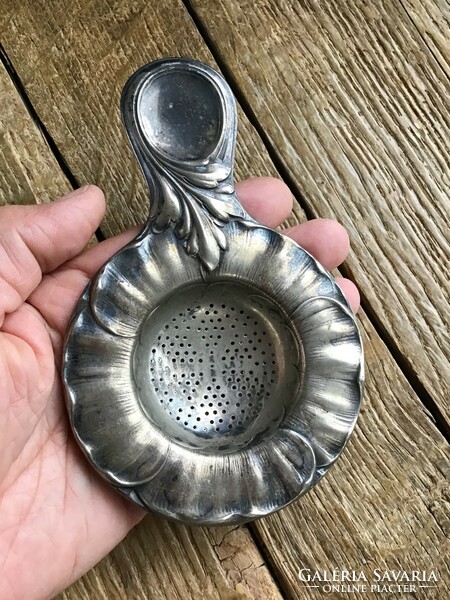 Antique silver-plated alpaca art nouveau tea strainer
