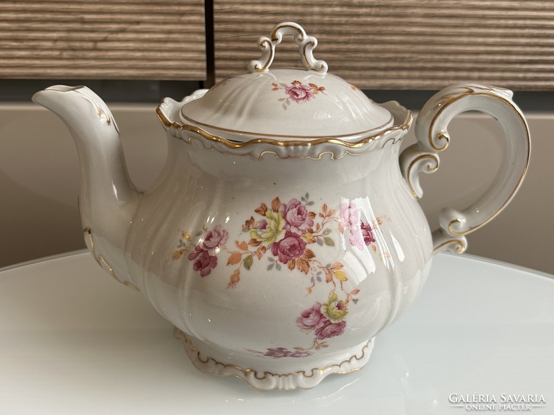 Zsolnay antik pajzspecsétes barokk rózsamintás porcelán teáskészlet