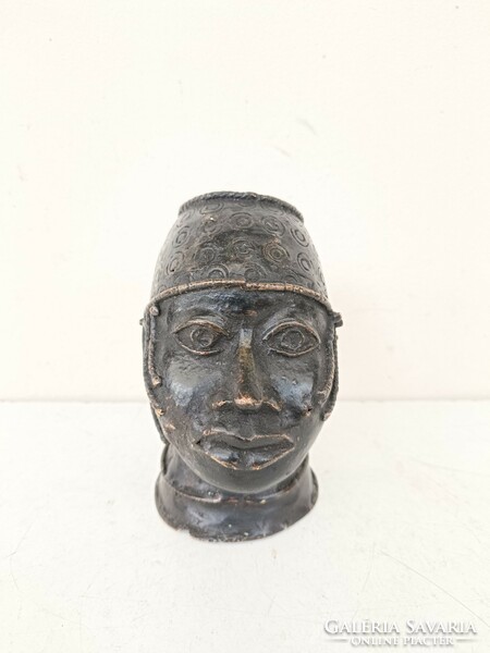 Antique African patinated bronze small head statue Africa Benin 926 8591
