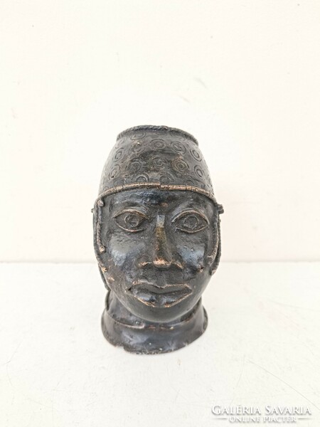 Antik afrikai patinás bronz kis fej szobor Afrika Benin 926 8591