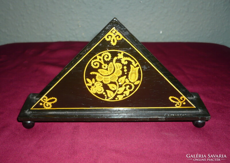 Old painted wooden napkin holder with folk motifs, marked