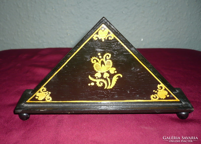 Old painted wooden napkin holder with folk motifs, marked
