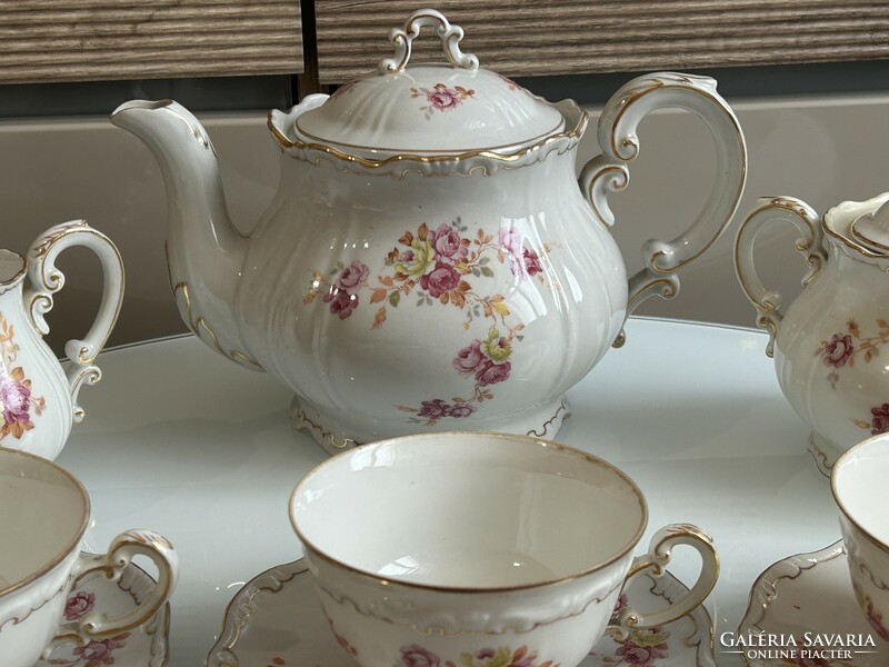 Zsolnay antique shield seal baroque rose pattern porcelain tea set