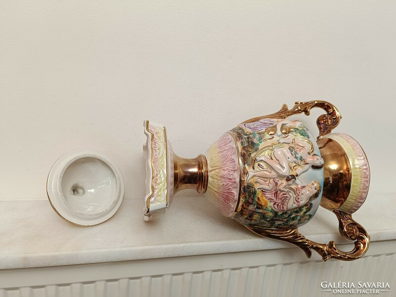 Antique capodimonte capo di monte richly gilded porcelain vase with lid 914 8490