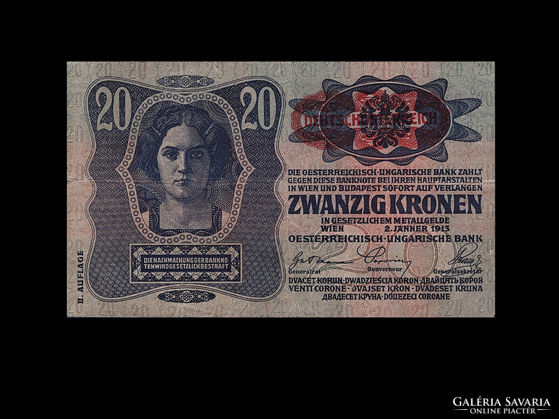 20 KORONA 1913 II.KIADÁS - DÖK bélyegző a császári címeren - nagyon ritka!