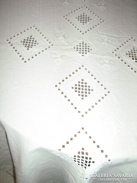 Beautiful hand-crocheted azure woven tablecloth