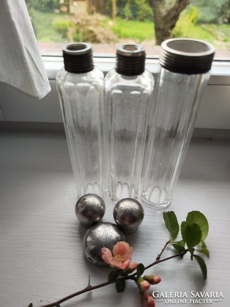 Engraved lead crystal toilet bottles with silver caps, ai monogram, Diana head mark