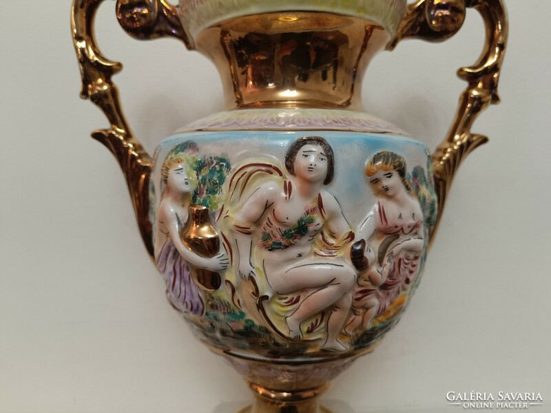 Antique capodimonte capo di monte richly gilded porcelain vase with lid 914 8490